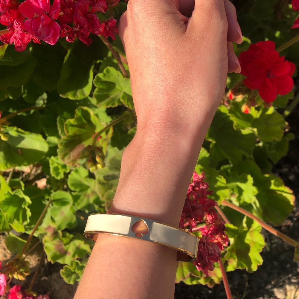 Kate Spade Gold and White Hinged Bangle Bracelet